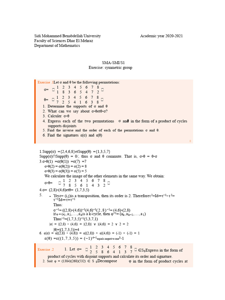 Symmetric Group Exercises and Solutions | PDF | Algebraic Structures ...