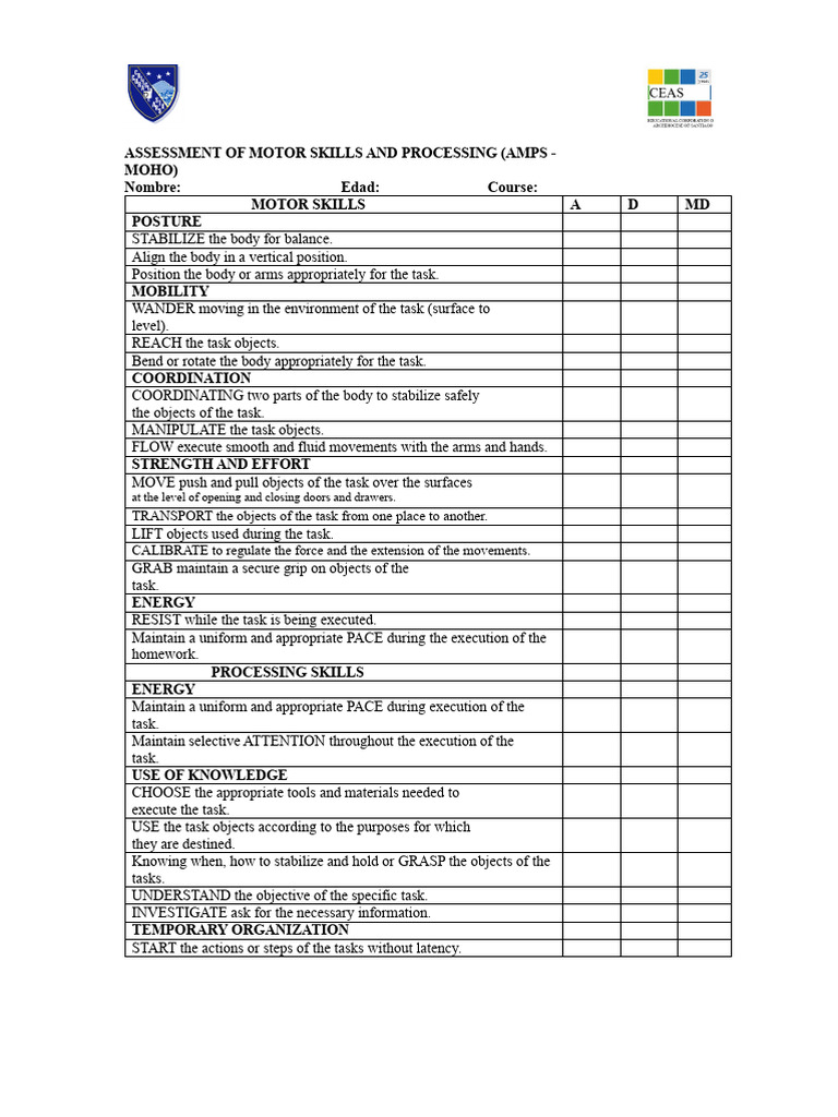 AMPS Motor Skills Assessment Guide | PDF | Neuroscience | Cognition
