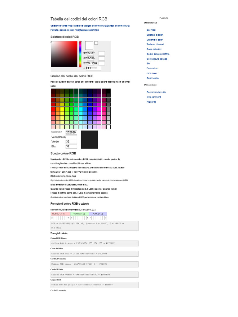Tabella Dei Codici Dei Colori RGB | PDF