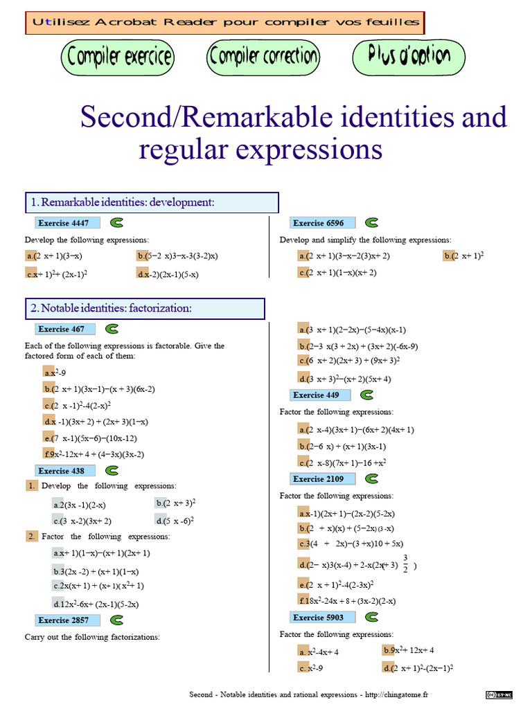 Remarkable Identities and Factorization Exercises | PDF | Function ...