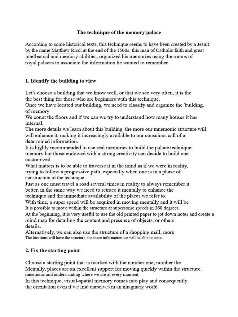 Mastering the Memory Palace Technique | PDF | Memory | Psychological ...