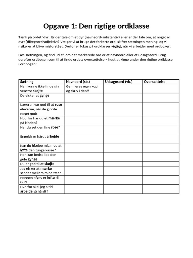 Opslagsøvelser Ordbogen | PDF