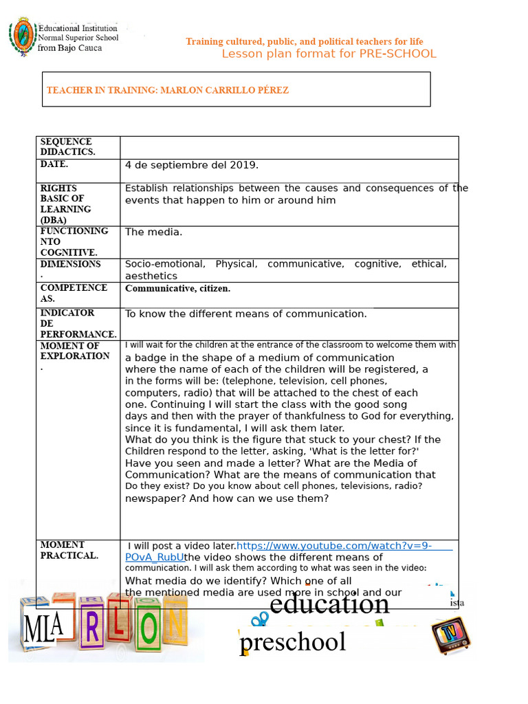 Preschool Lesson Plan on Communication Media | PDF | Communication ...