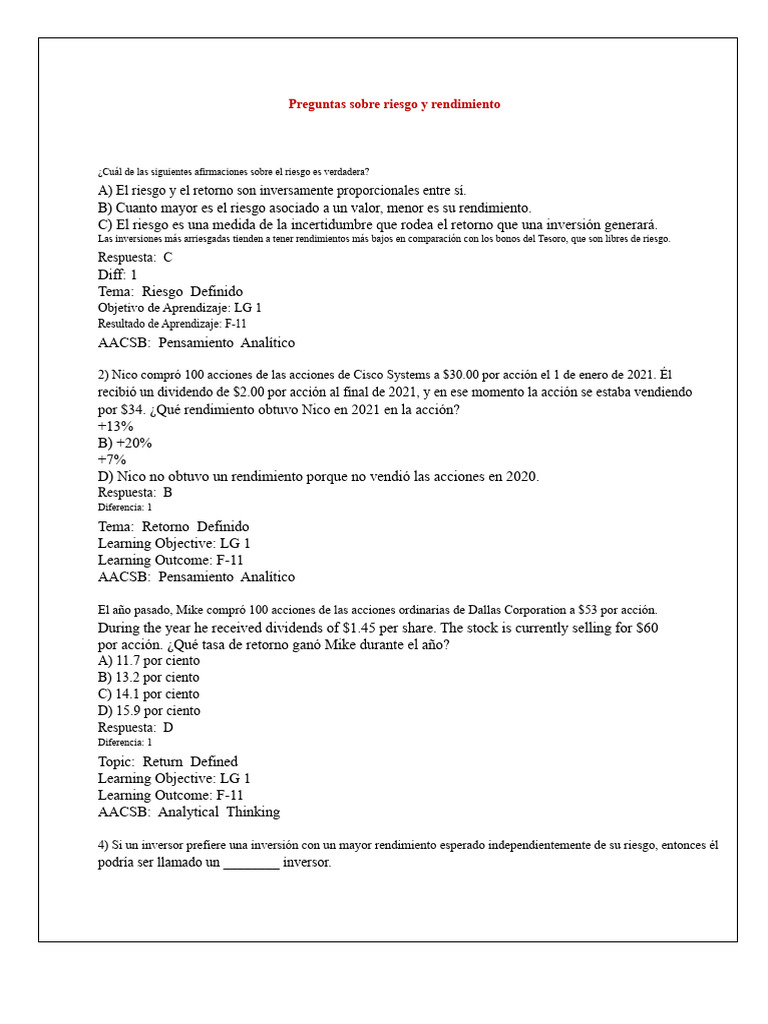 Riesgo y Rendimiento en Inversiones | PDF | Modelo de fijación de ...