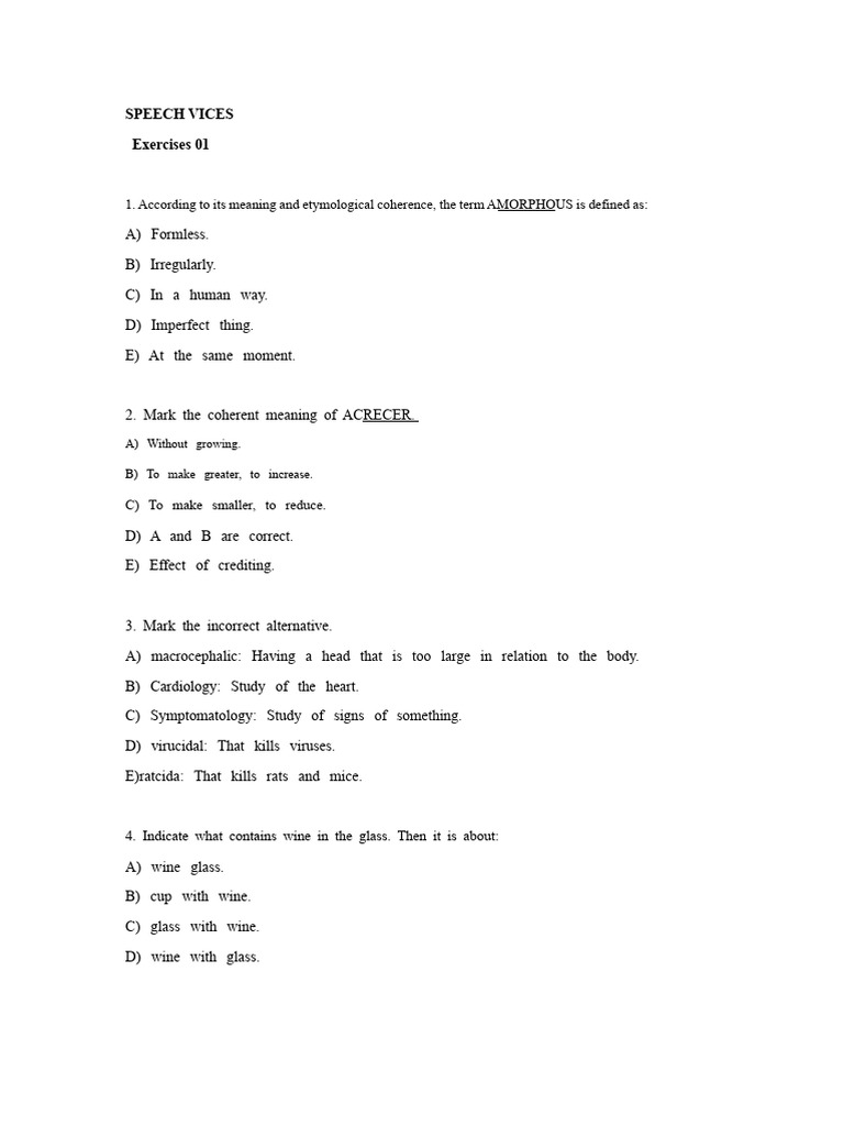 Speech Vices Exercises and Analysis | PDF | Syntax | Language Mechanics