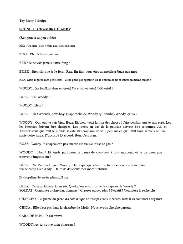 Script de Toy Story 2 Scène 1 PDF