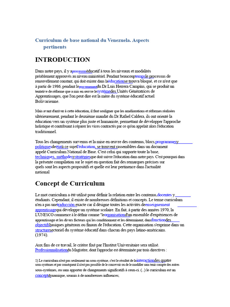 Curriculum National de Base au Venezuela | PDF | Pédagogie | Apprentissage