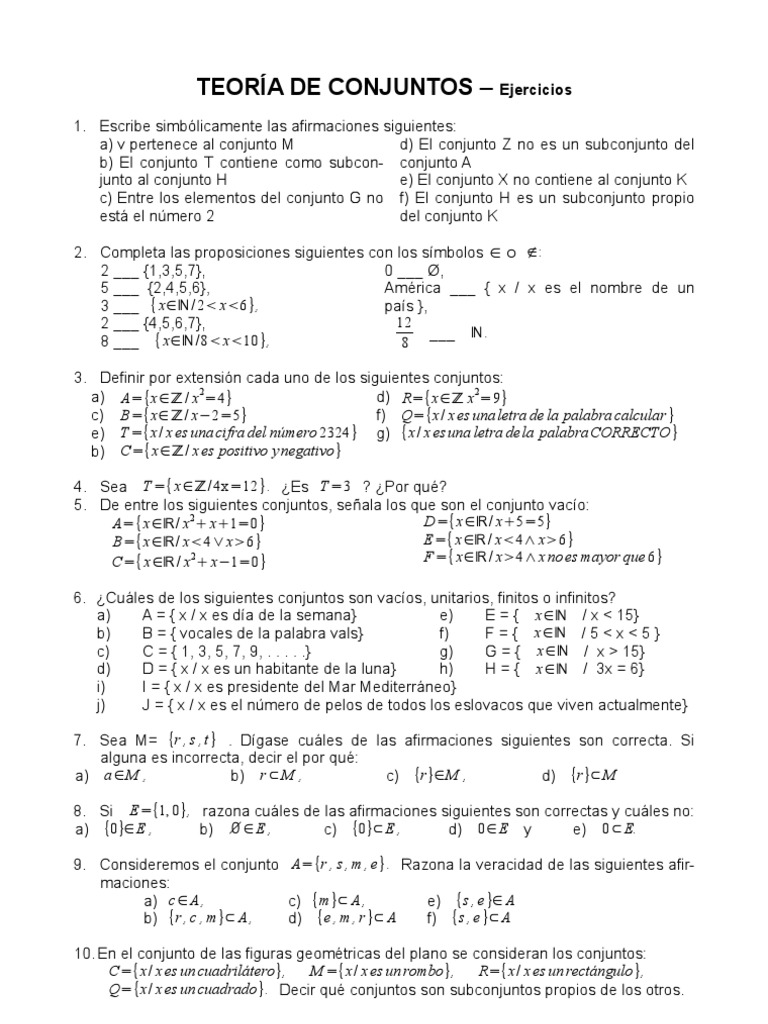 Ejercicios Teoria De Conjuntos Conjunto Matematicas Intervalo Matematicas