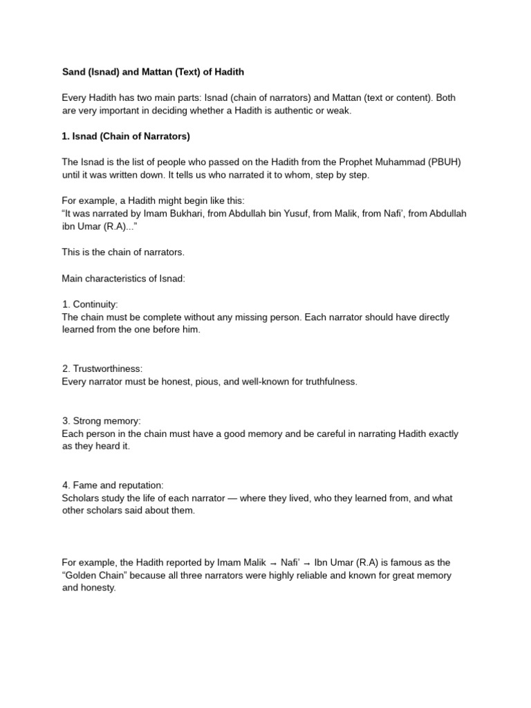 Understanding Isnad and Mattan in Hadith | PDF | Hadith | Islamic ...
