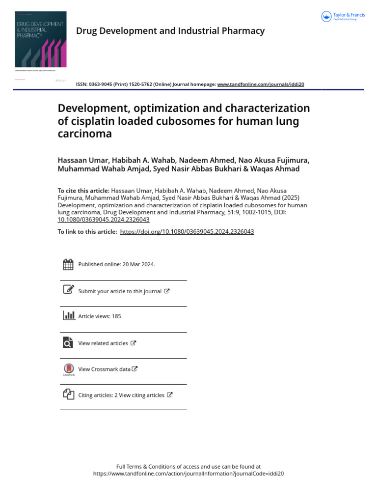 Development Optimization and Characterization of Cisplatin Loaded ...