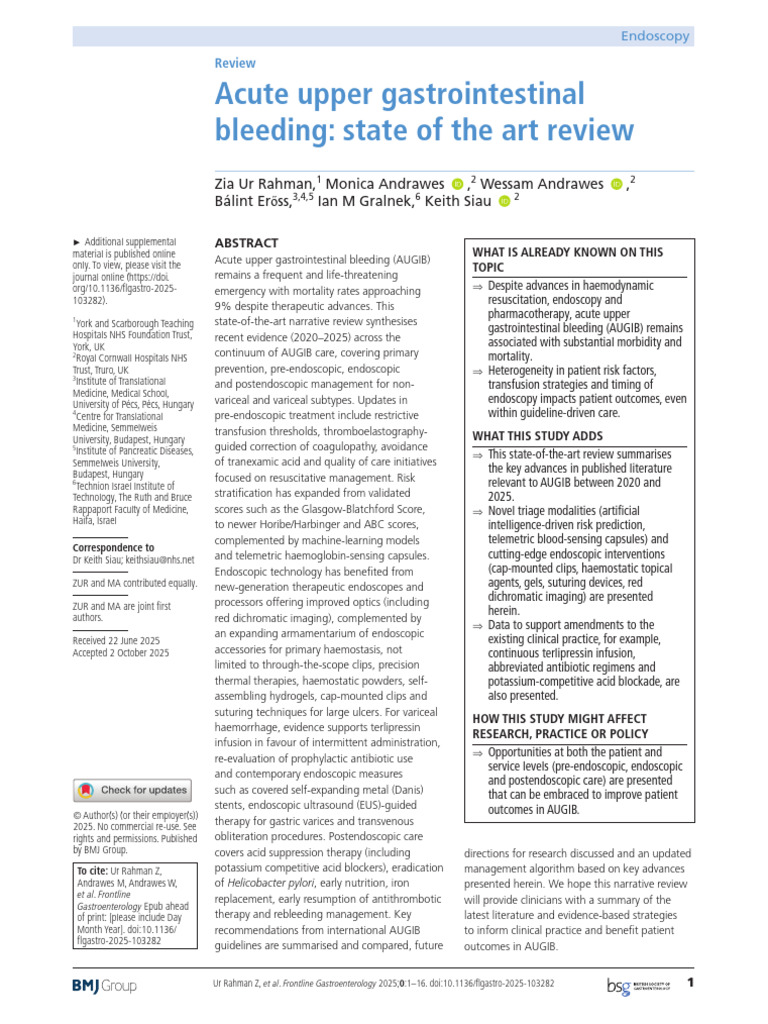 Acute Upper GI Bleeding Review 2025 | PDF | Cirrhosis | Comorbidity