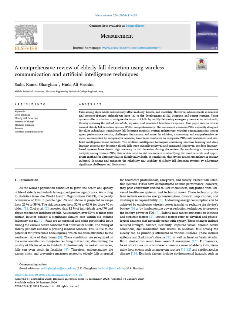 A Comprehensive Review of Elderly Fall Detection Using Wireless ...