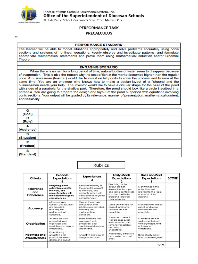 Precalculus Performance Task Rubrics | PDF