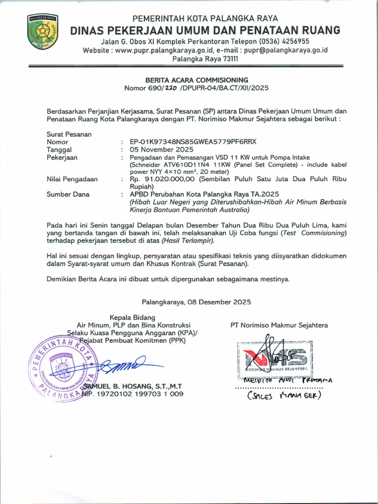 Ba Commisioning - Uji Coba Fungsi - Pengadaan & Pemasa VSD 11 KW Utk ...