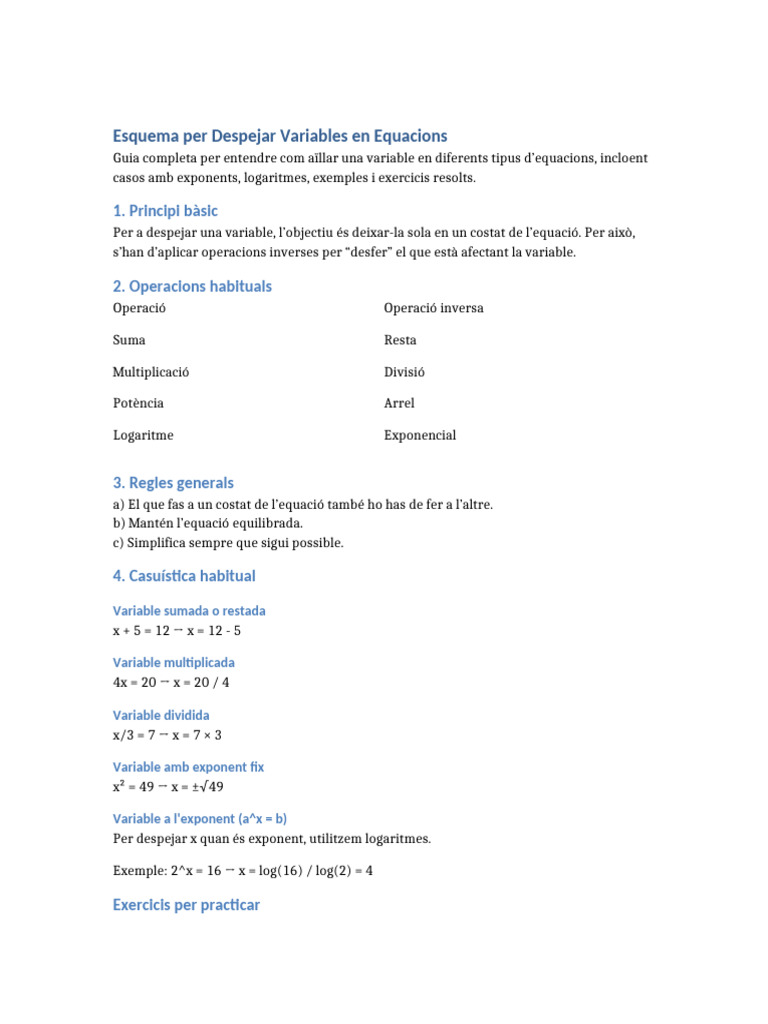 Esquema Despejar Variables Cat Actualizado | PDF