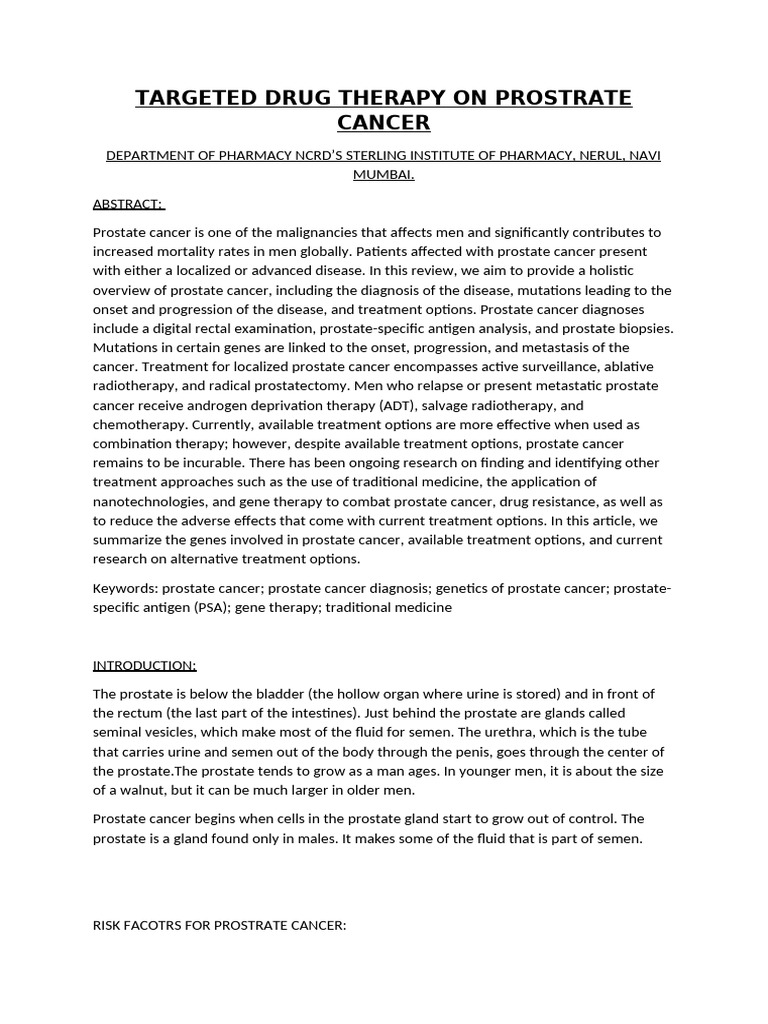Targeted Drug Therapy On Prostrate Cancer | PDF | Prostate Cancer | Cancer