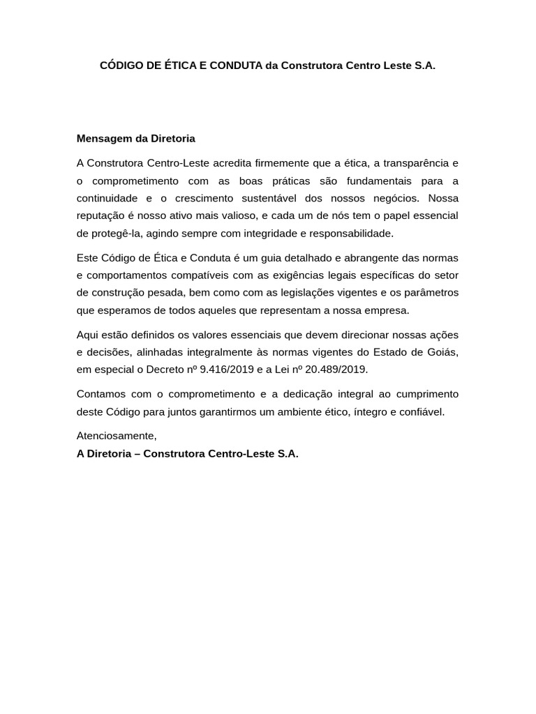 CÓDIGO DE ÉTICA E CONDUTA EDITÁVEL | PDF | Corrupção