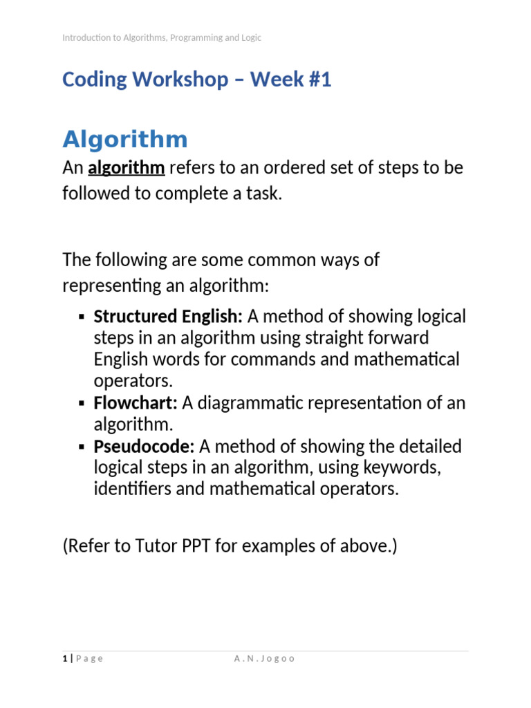 Introduction to Algorithms and Programming | PDF | Control Flow ...