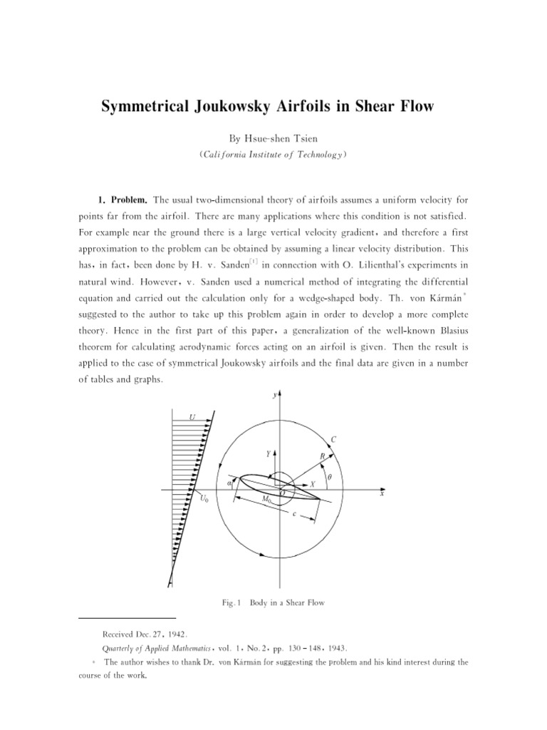 Symmetrical Joukowsky Airfoils in She 2012 Collected Works of H S Tsien ...