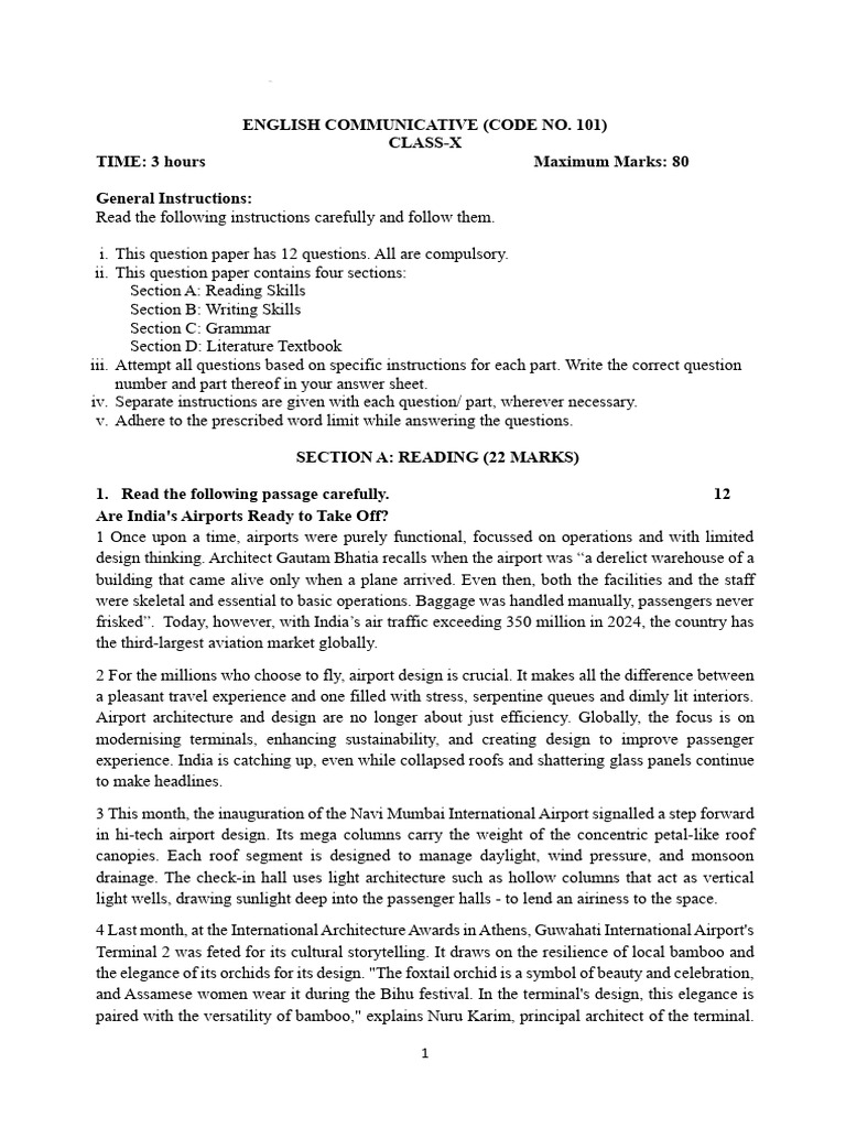 Class X English Pre-Board Exam 2025-26 | PDF | Elephant | Ecology