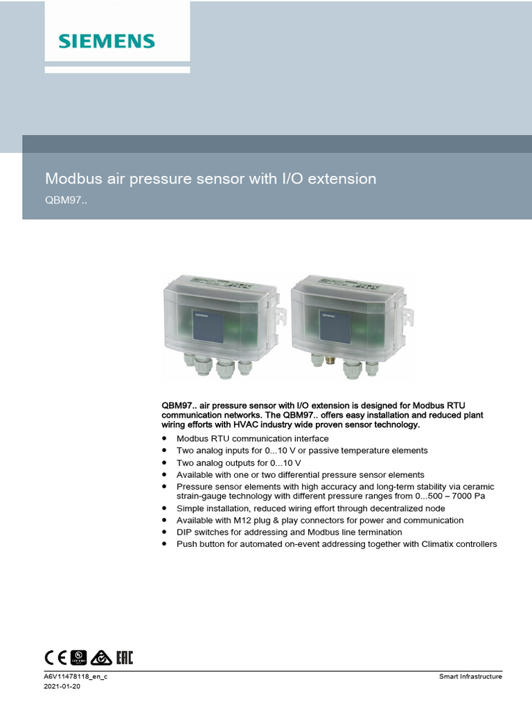 Modbus Air Pressure Sensor QBM97 | PDF | Electrical Connector ...