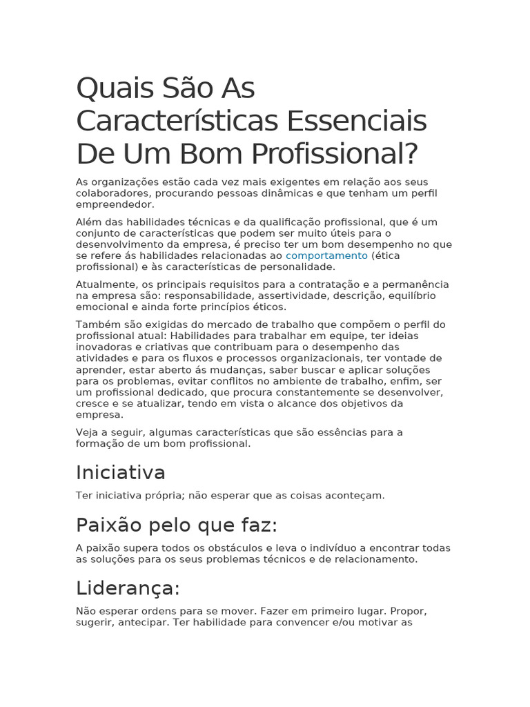 Quais São as Características Essenciais de Um Bom Profissional | PDF ...