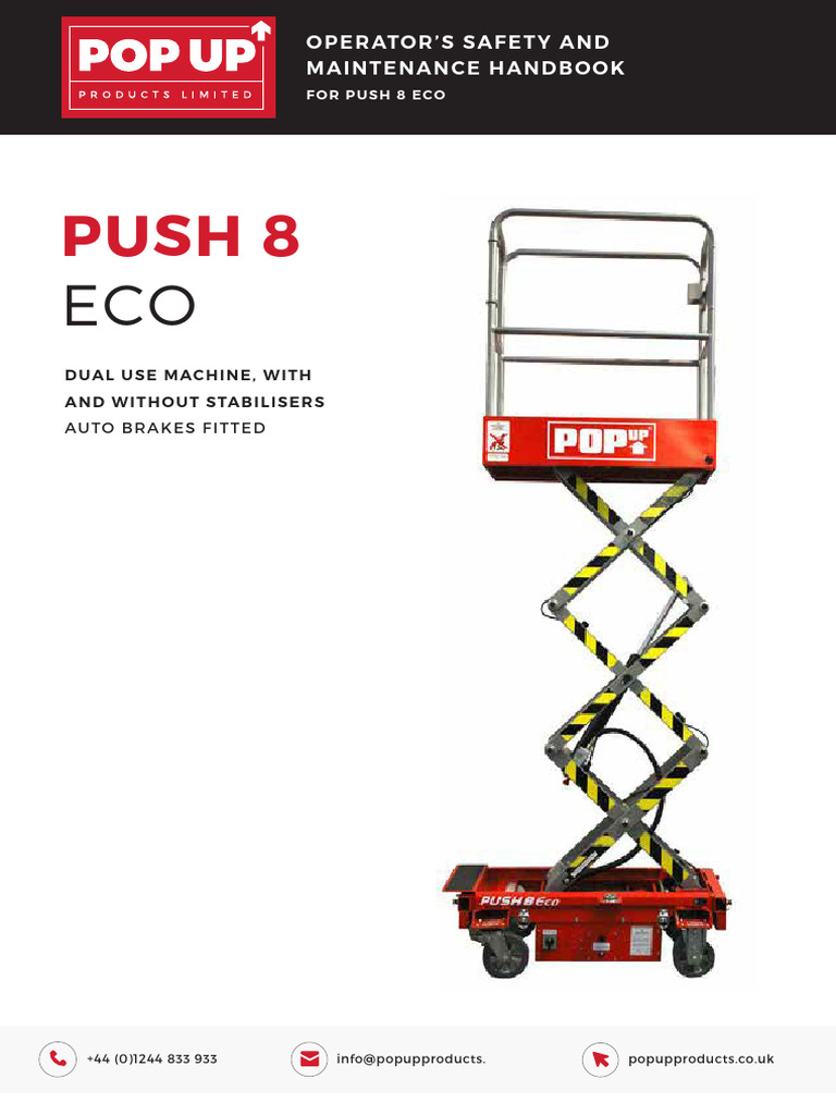 Push 8 ECO Operator Safety Handbook | PDF | Battery Charger | Elevator