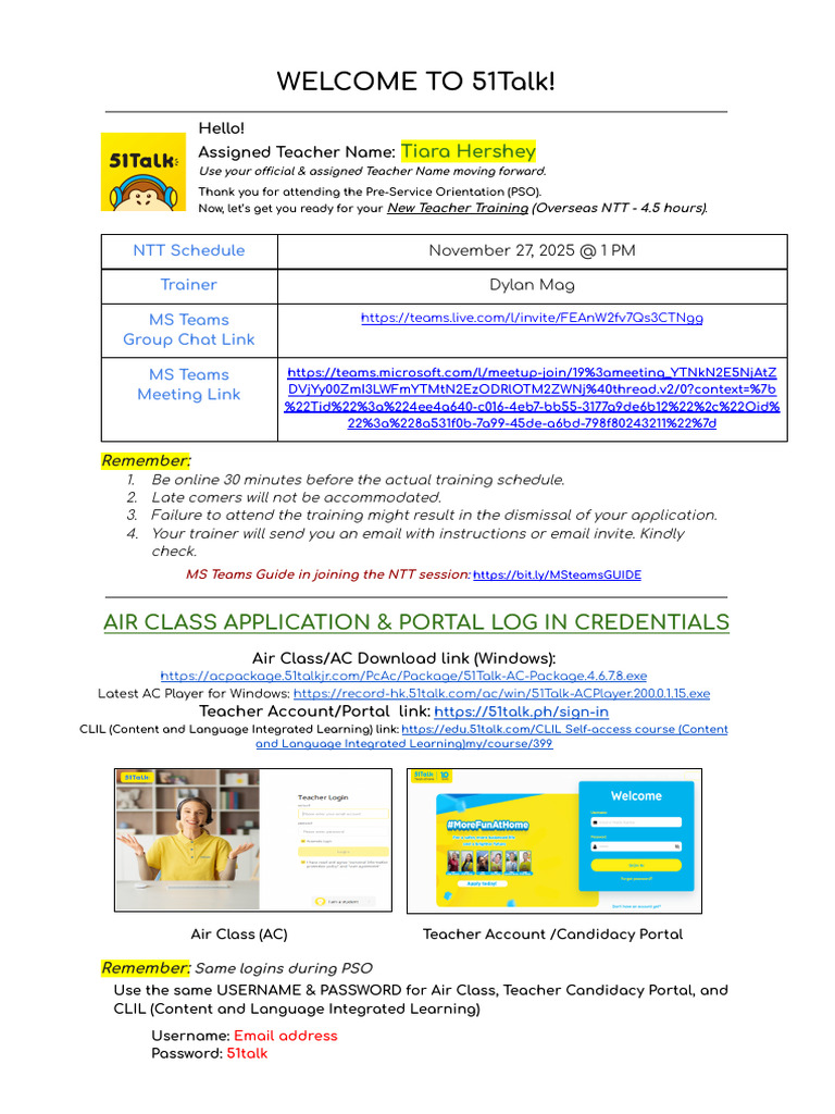 51Talk New Teacher Training Guide | PDF | English As A Second Or ...