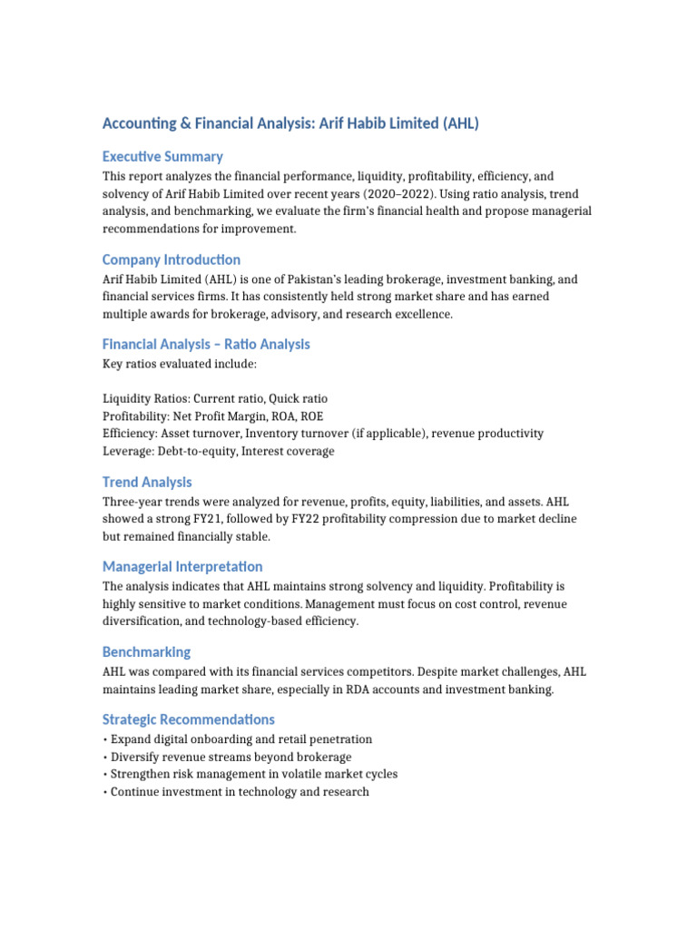 Arif Habib Financial Analysis Project | PDF