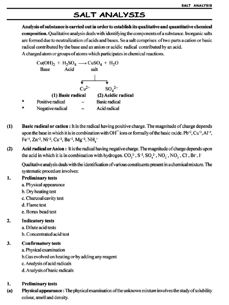 Salt Analysis | PDF