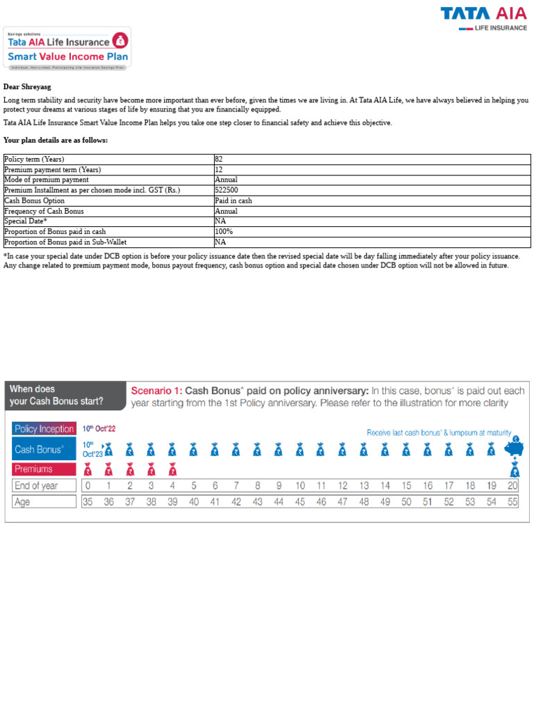 Tata AIA Life Smart Value Income Plan | PDF | Insurance | Life Insurance