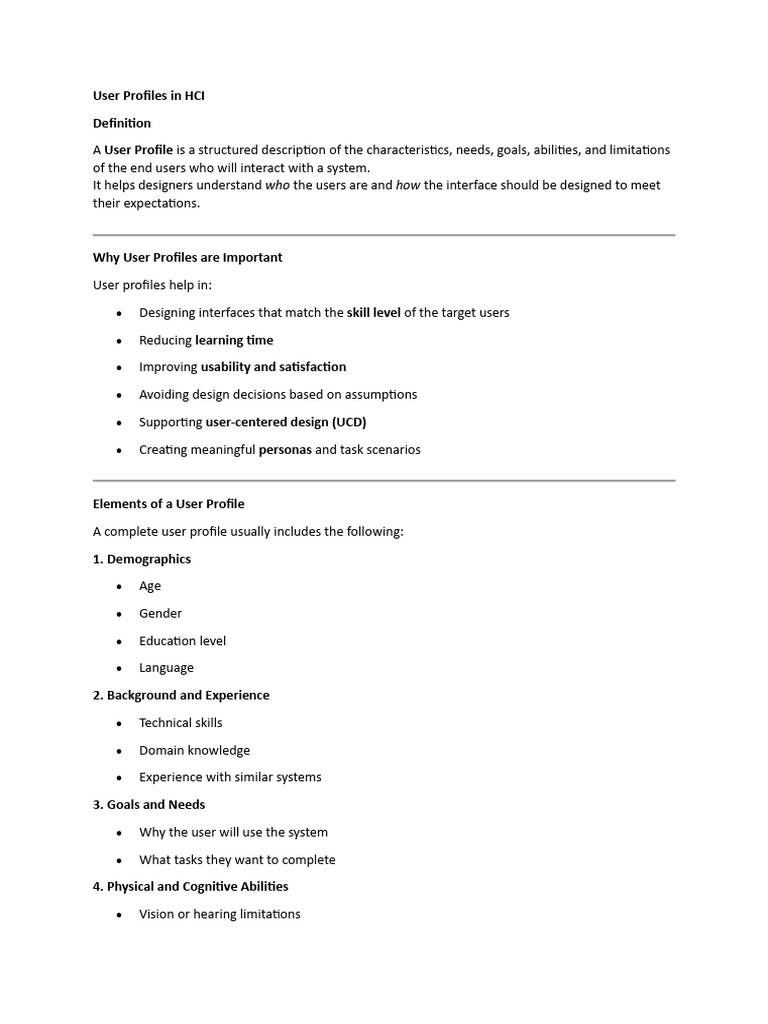Understanding User Profiles in HCI | PDF | Usability | Human–Computer ...