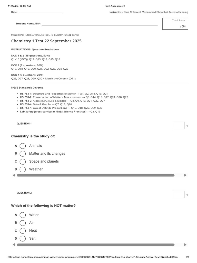 Grade 10 Chemistry Test Overview | PDF | Atomic Nucleus | Physics