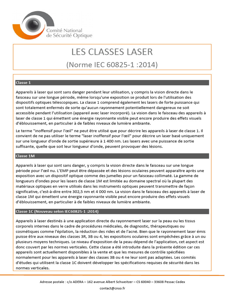 Classes de lasers selon la norme IEC 60825-1 | PDF | Laser | Lumière