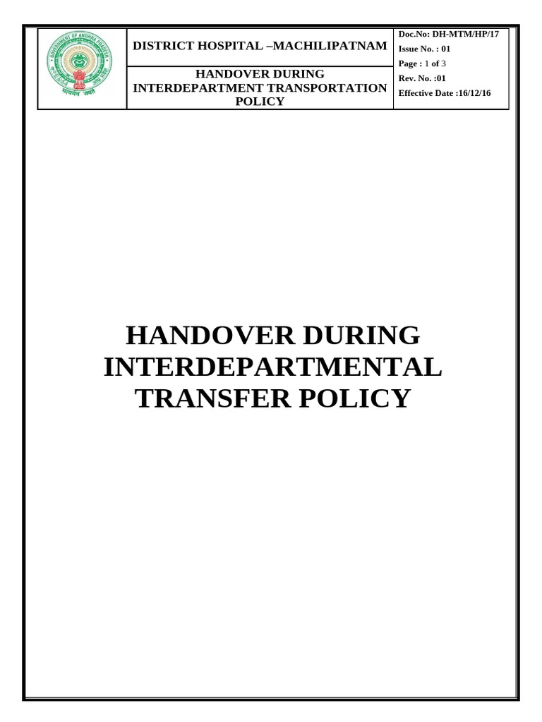 Interdepartmental Patient Handover Policy | PDF | Hospital | Health Care