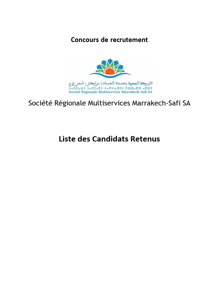 Liste des Candidats Retenus - Marrakech | PDF