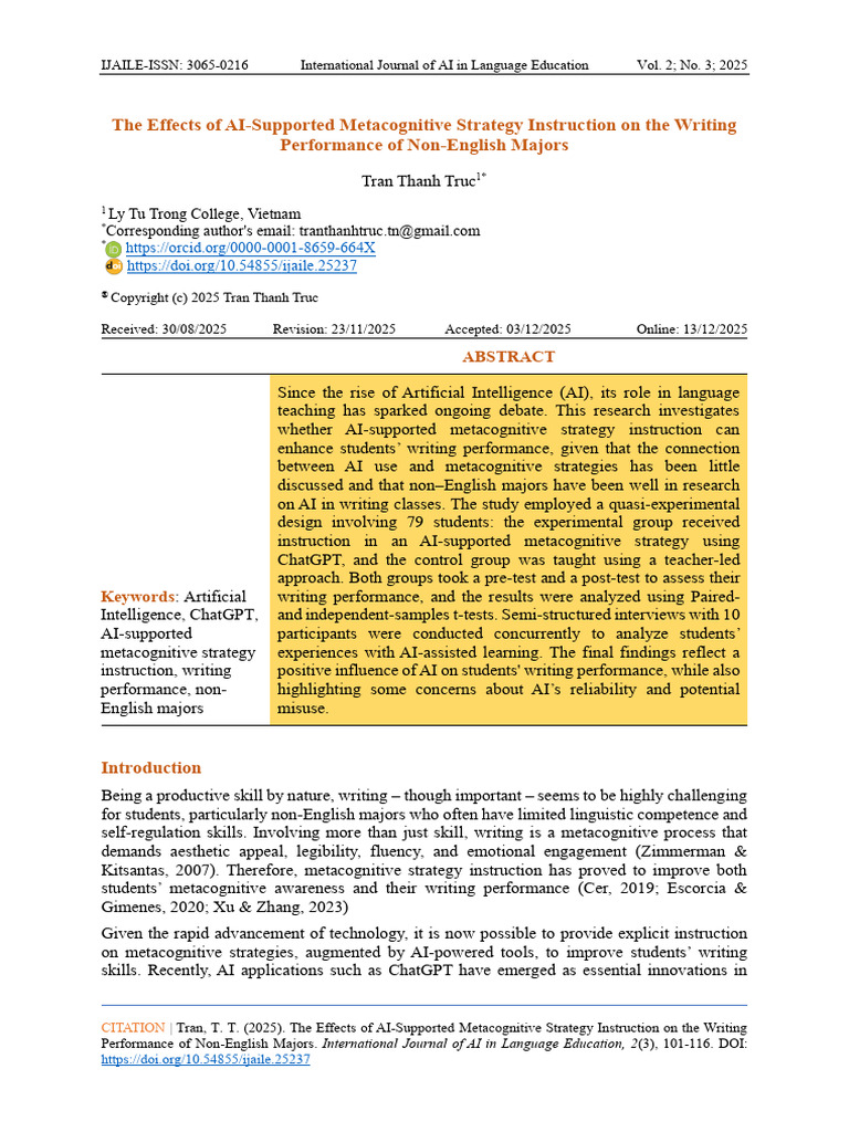 AI Metacognitive Strategies in Writing | PDF | Metacognition ...