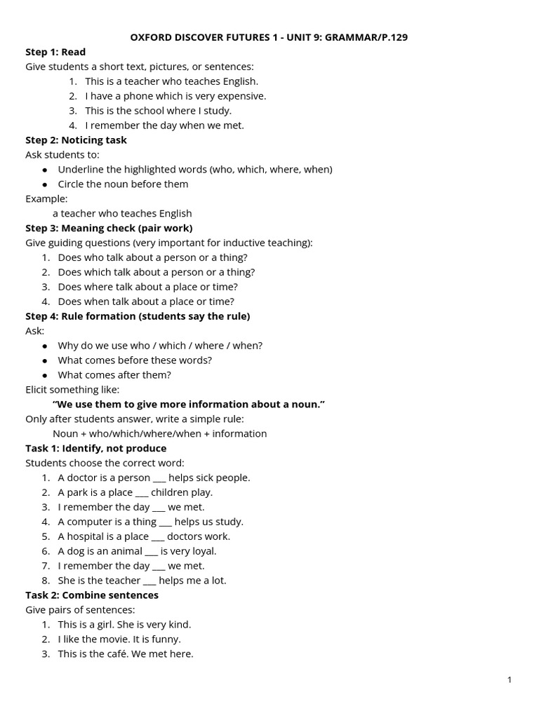 ODF 1B - U9 p.129 Relative Clause (1) | PDF | English Language ...