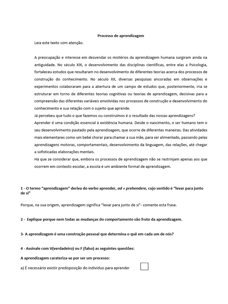 Teorias e Processos de Aprendizagem | PDF | Aprendizado | Humano