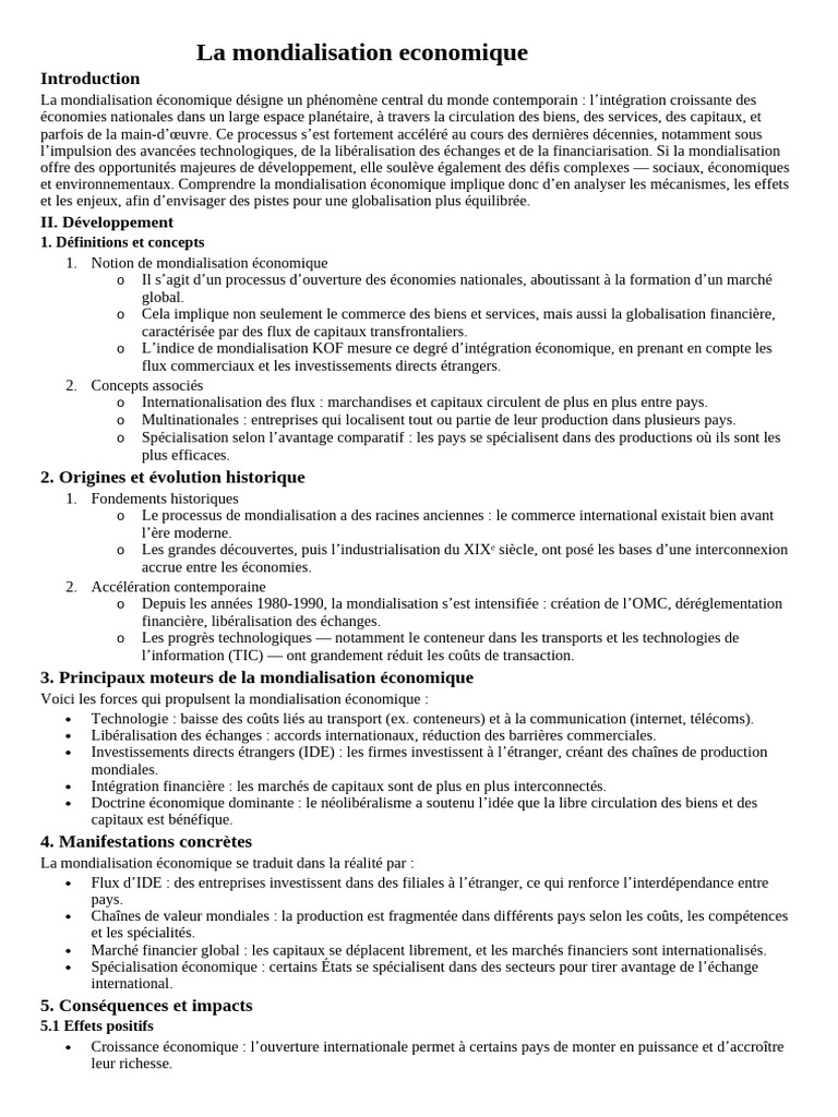 Comprendre la mondialisation économique | PDF | Globalisation ...
