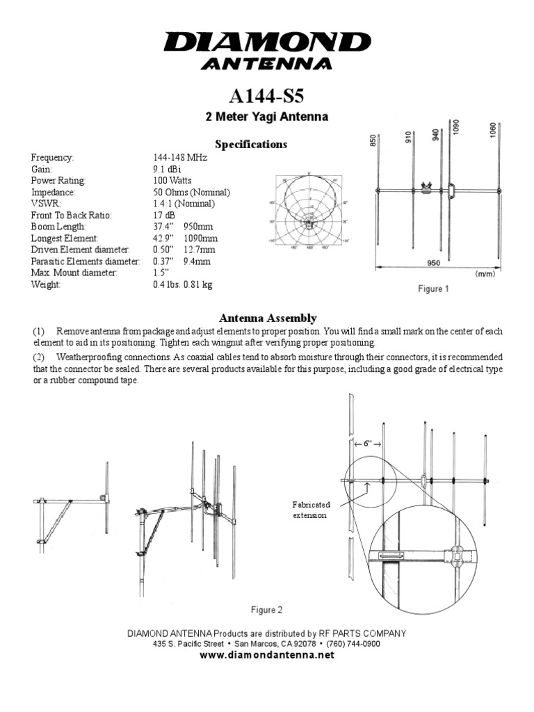 Diamond A144S5 2M Yagi Antenna Guide | PDF | Antenna (Radio) | Coaxial ...