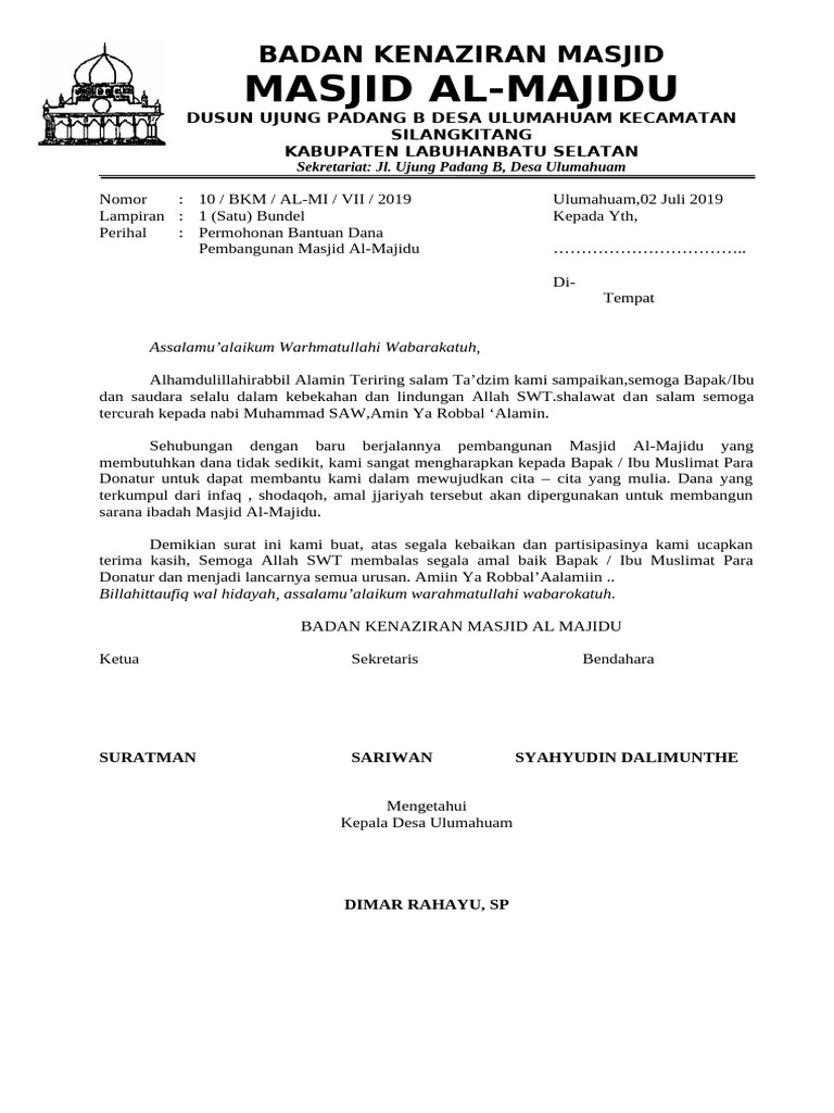Permohonan Dana Pembangunan Masjid Al-Majidu | PDF