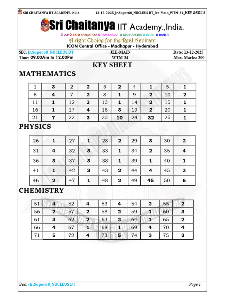 JEE Main 2025 Solutions: Sri Chaitanya | PDF | Geometric Shapes | Euclid