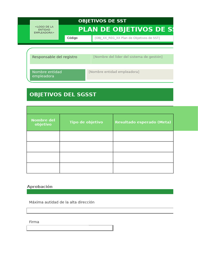 Objetivos del SGSST: Plan de SST | PDF
