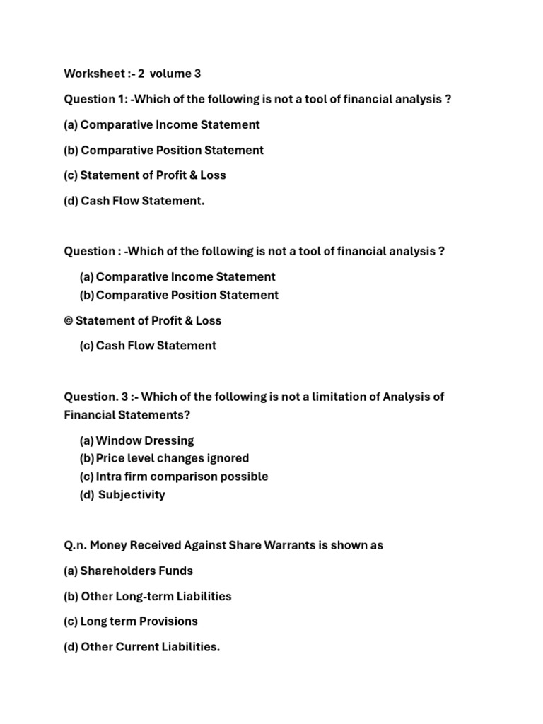 Financial Analysis Tools and Ratios Worksheet | PDF | Income Statement ...