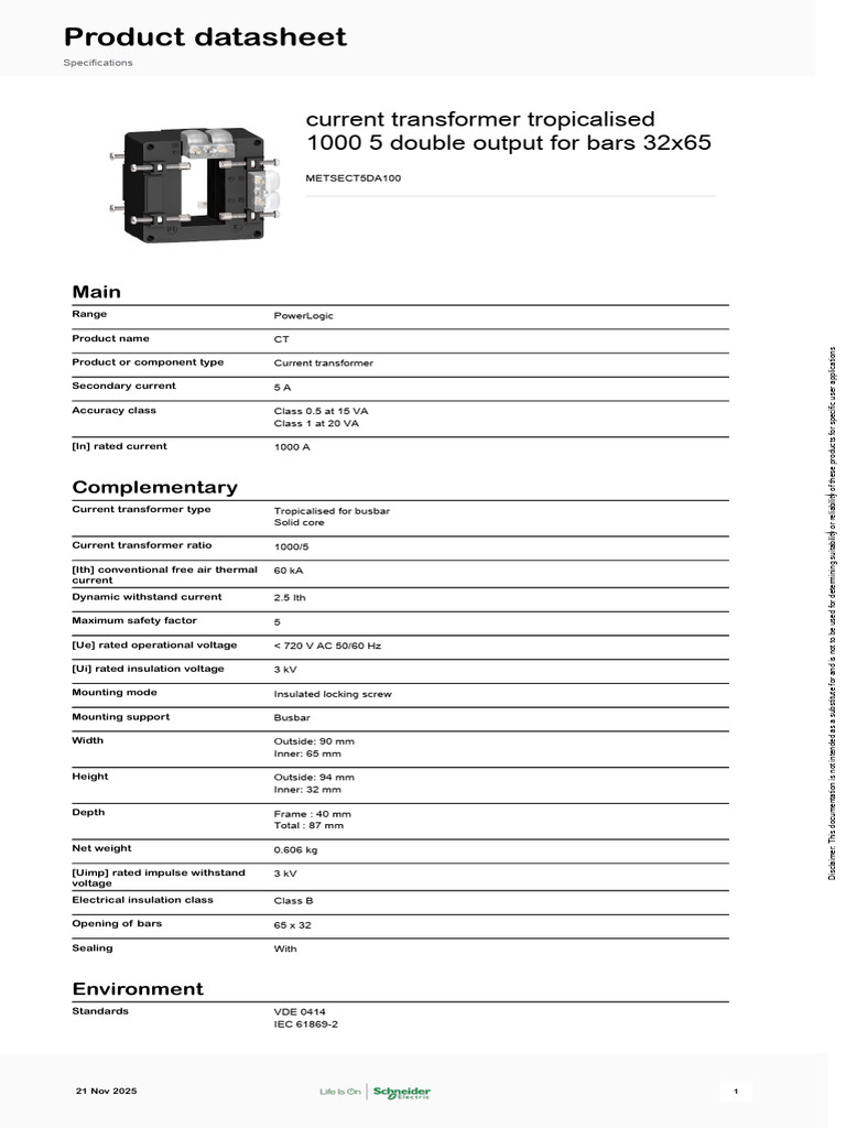Tropicalised Current Transformer 1000/5 | PDF | Electrical Engineering ...