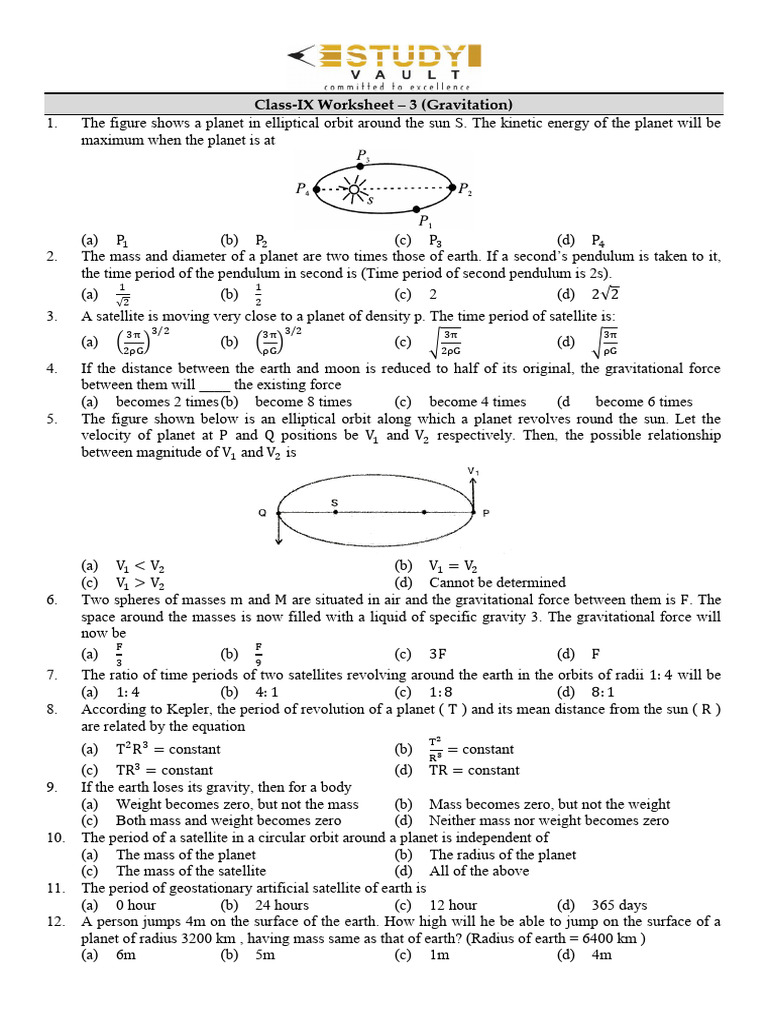 Class IX Gravitation Worksheet 3 | PDF | Orbit | Gravity