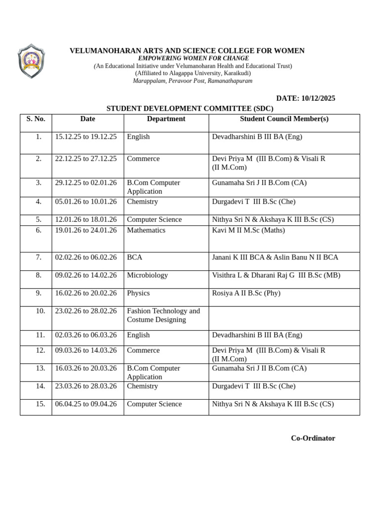 Student Development Schedule 2025-2026 | PDF