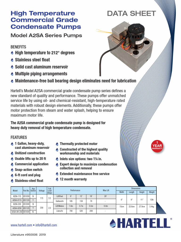 Hartless A2SA Condensate Pumps | PDF | Pump | Mechanical Engineering