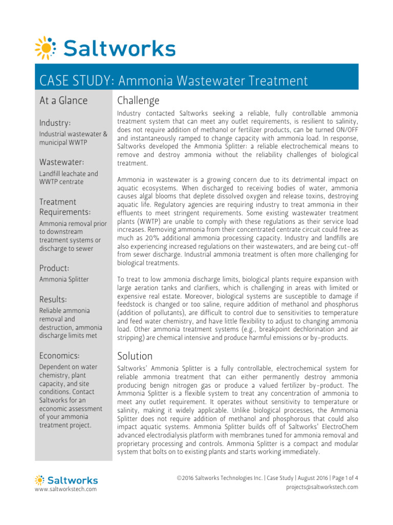 Ammonia Wastewater Treatment Case Study | PDF | Sewage Treatment | Ammonia
